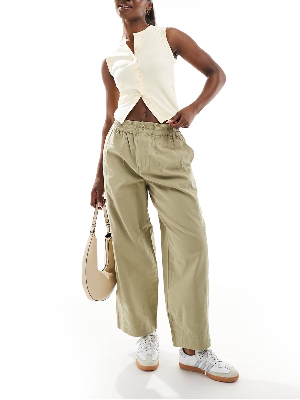 ASOS Barrel Pull On Pants in Olive Green